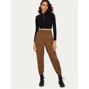 

Fashion Women's Autumn Winter Vintage Corduroy Elastic High Waist Wide Leg Leisure Casual Pants Trousers Loose Long Pants