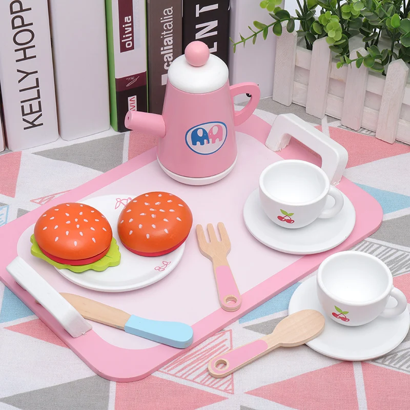 Дропшиппинг розовый клубника моделирование торт утренний/послеобеденный чай набор десерт резка деревянные игрушки для детей детские развивающие