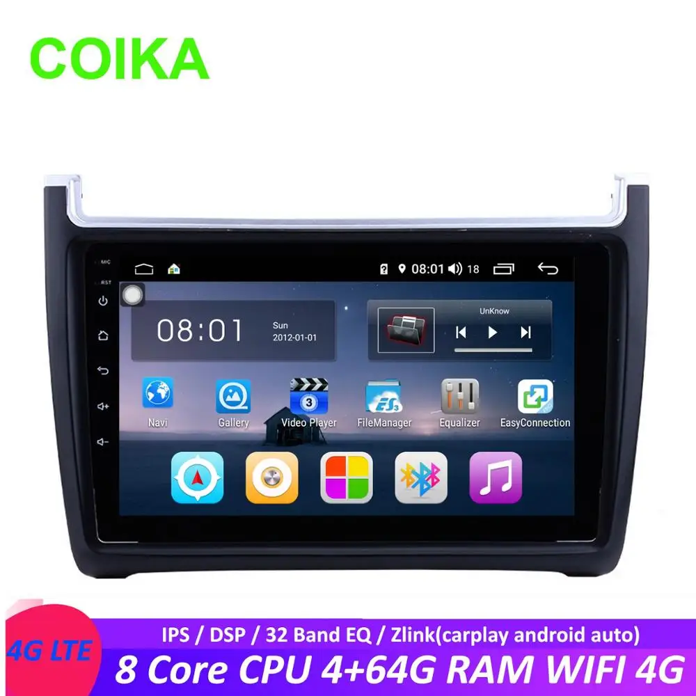 

COIKA 9" Android 8.1 System 8 Core Car Multimedia Player For Volkswagen Polo 2012-2015 GPS Carplay DSP Google WIFI BT 4+64G RAM