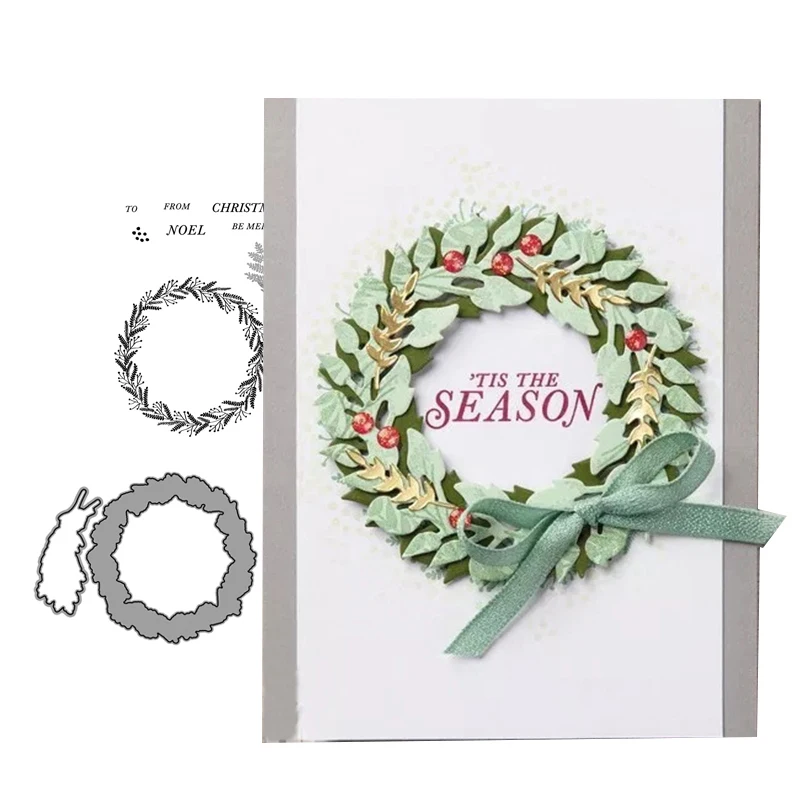 

JCarter Rubber Stamps and Metal Cutting Dies for Scrapbooking Merry Christmas Wreath Craft Stencil Card Make Album Sheet Decor