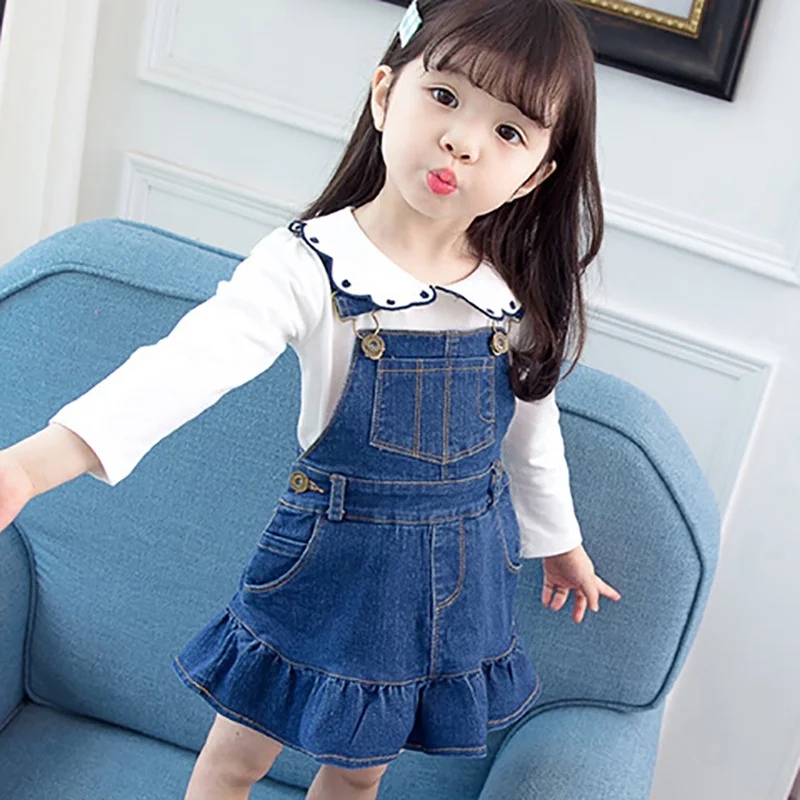 

Baby Girl Dress 1-6T Toddler Children New Autumn Girls Cute Denim Solid Color Sleeveless Irregular Hem Sweet Princess Bib Dress