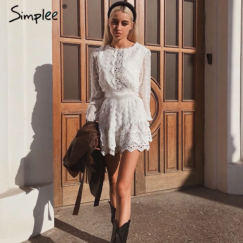 Simplee Sexy white chiffon dress women Long lantern sleeve lace dresses dots female Luxury slim evening party dress vestidos Simplee Sexy white chiffon dress women Long lantern sleeve lace dresses dots female Luxury slim evening party dress vestidos