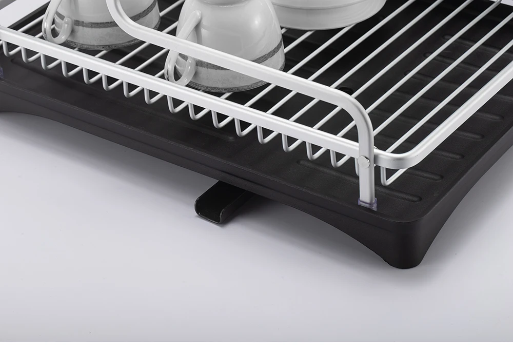 JASIWAY 16.8 in. Silver Stainless Steel 2-Tier Dish Rack Drying Rack with Drainboard, Utensil and Cup Holder