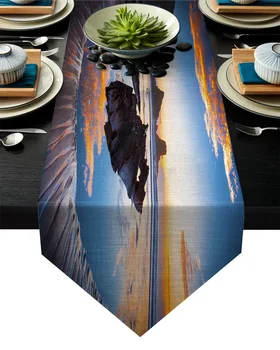 

Landscape Natural Ocean Rock Sunrise Table Runners For Wedding Event Party Decoration Tablecloth Modern Table Runner Home Decor