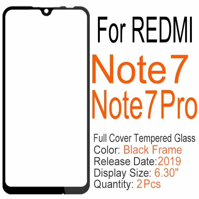 2 шт полное покрытие из закаленного стекла для Xiaomi redmi 6 6A 7 7A K20 Note 6 7 Pro, Защитное стекло для экрана для redmi S2 GO Y3 - Цвет: Note 7 (7 Pro) Black