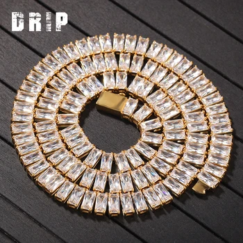

Big Size 9.5mm width Rectangle CZ Luxury Bling Bling Baguette Tennis Chain Necklace DRIP Rock Punk Men HipHop Jewelry For Gift