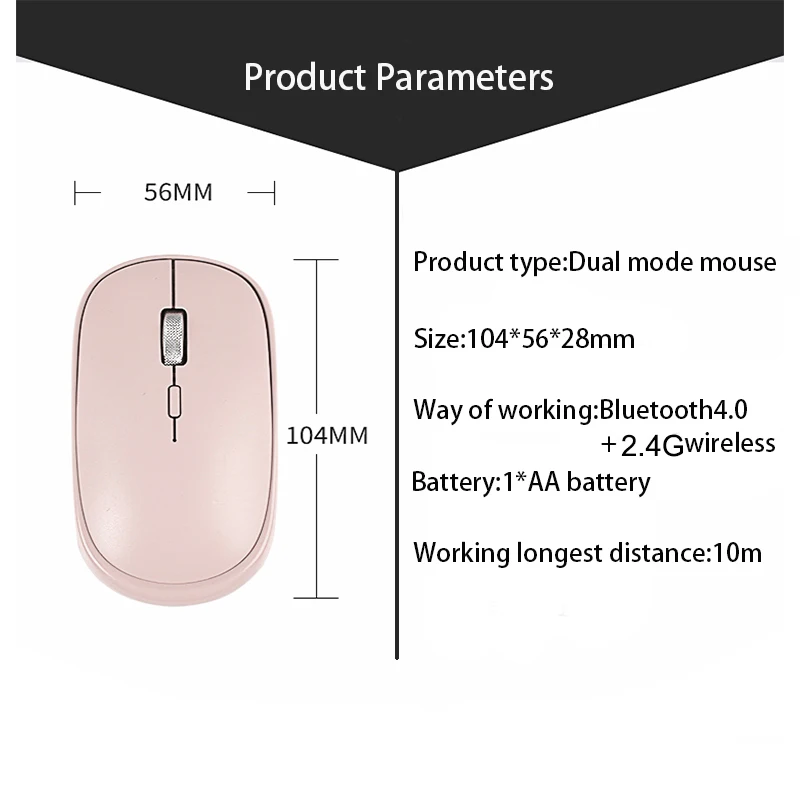 Беспроводная мышь с Bluetooth, двойной режим, беспроводная мышь для ПК, бесшумная эргономичная портативная мышь для ноутбука, Camputer, Mac, Windows