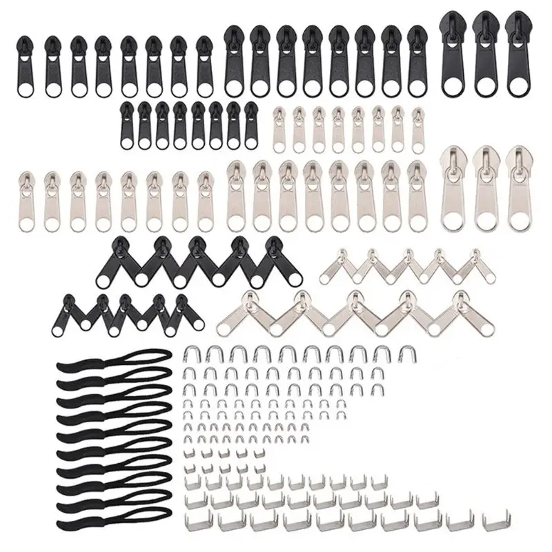 OOTDTY 194pcs/set Zipper Replacement Repair Kit Universal Instant Fix Head Zip Slider