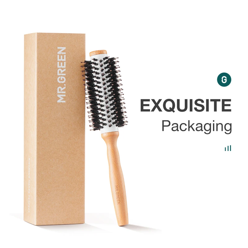 Bristles MR.GREEN Boar Hair Brush Round Styling Curling Roll Hairbrush Natural Wooden Detangling Comb for           brush_voghion.com