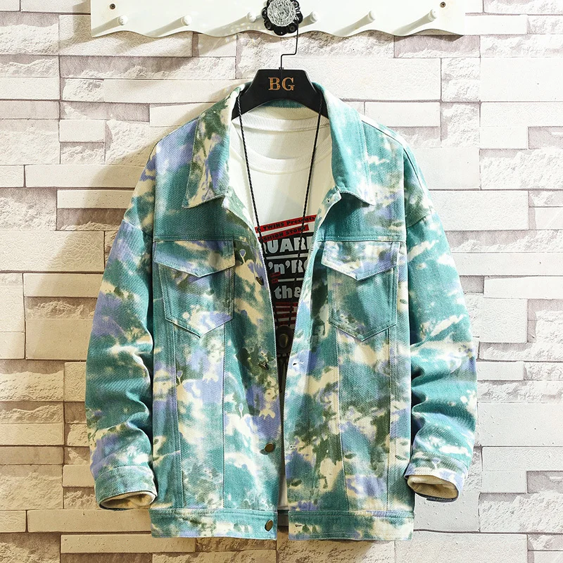 

Camo Denim Jacket Men Fashion Tie Dyed Print Casual Hip Hop Denim Jacket Men Coat Streetwear Loose Bomber Jacket Male Clothes