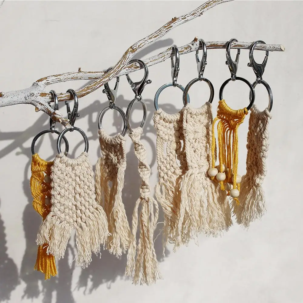 

Bohemian Handmade macrame tassel Key chain keychains bag Boho charm key ring Hanging Jewelry Gift for Friends