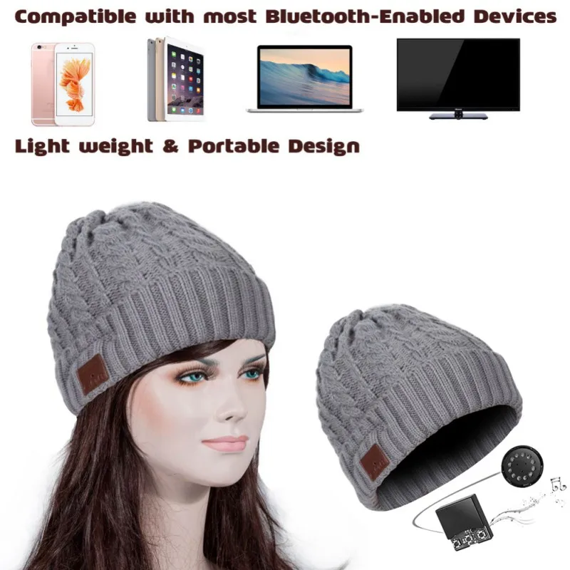 Bluetooth V5.0 съемная стерео Музыка беспроводные наушники шапка зимняя теплая Модная трикотажная шляпа Головной убор