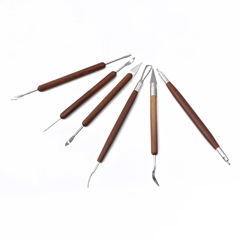 Top 6pcs/set Sharp Clay Sculpting Wax Carving Pottery Tools Shapers Wood Handle Ceramic Pottery Clay Sculpture Carving Tools - Color: as picture