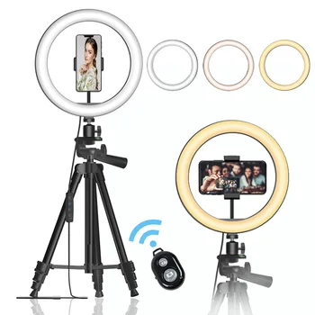 

10 Inch Photography Hoops Light with Tripod Stand Phone Holder Dimmable LED Selfie Ring Light for Livestreaming Makeup