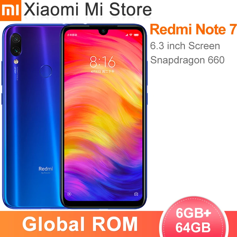 Телефон Xiaomi Redmi Note 7 оригинал 6 ГБ+64 ГБ Snapdragon 660 4000 мАч задняя камера 48 Мп 3 дюймовый