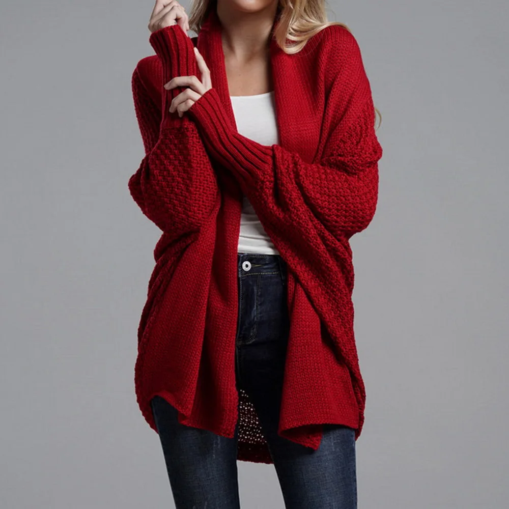 

Women's Fashion Casual Loose Long Bat Sleeve Knitted Cardigan Sweater 2019 New Autumn Tops Female Solid Color Outwear Coat
