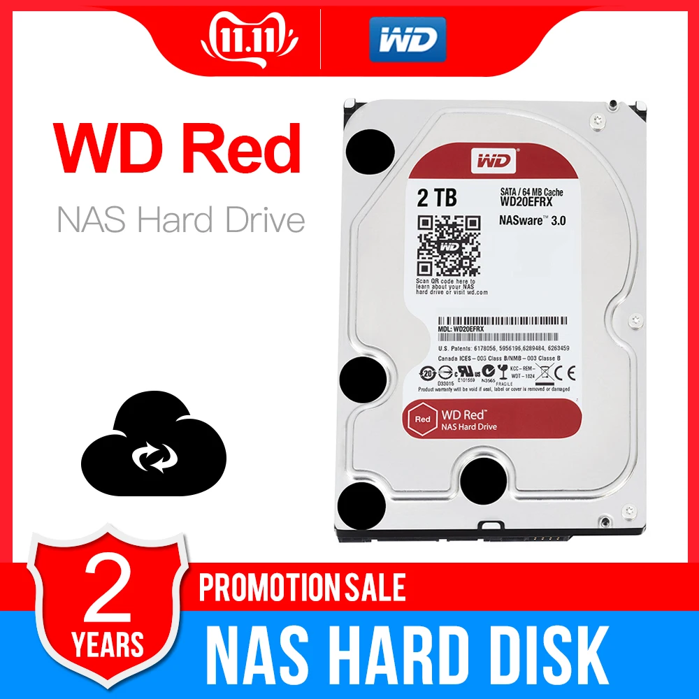 Жесткий диск Western Digital WD Красный NAS 2 ТБ кабель для подключения жесткого диска 2 ТБ 3 ТБ 4 ТБ-5400 об/мин Класс SATA 6 ГБ/сек. 64 Мб Кэш 3,5 дюйма для Decktop Nas