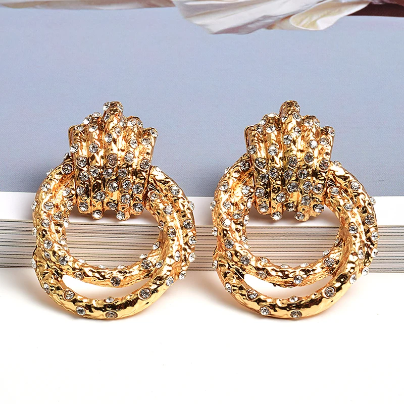 New Irregular Metal Gold Color Dangle Drop Earrings High-Quality Fashion Ctystals Jewelry Accessories For Women Wholesale