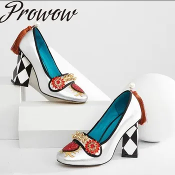 

Ollymurs New Genuine Leather Heart Shaped High Heel Pumps Crystal Floral Fringe Pumps Shoes Women