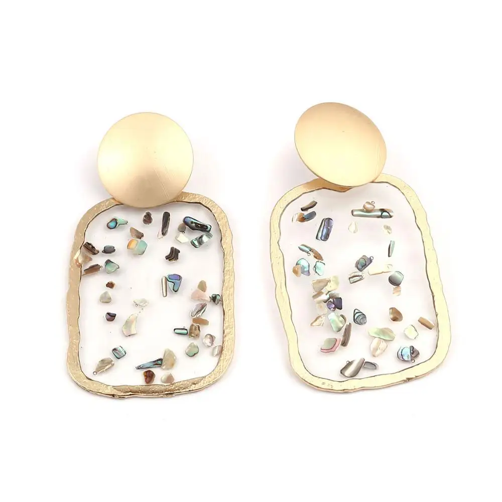 

Trendy Dangle Big Earrings Boho Style Resin Golden Color Shell Geometric Drop Earring Female Fashion Jewelry For Party ,1 Pair