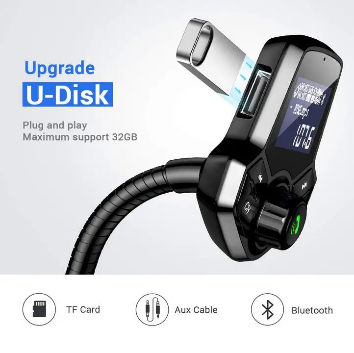 Новейший беспроводной черный Bluetooth fm-передатчик автомобильный комплект MP3 музыкальный плеер QC3.0 2.4A быстрое двойное USB зарядное устройство адаптер питания
