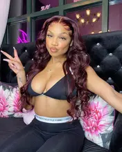 Topodmido-peluca con malla frontal para mujer, Color 99J, 13x4, con pelo de bebé, peluca de cabello humano brasileño con parte media, ondas de encaje sin brillo