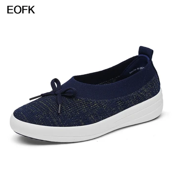 

EOFK Spring Autumn Women Ballet Flats Loafers Shoes Elastic Fabric Memory Foam Insole Slip-on Butterfly-knot Casual Lady