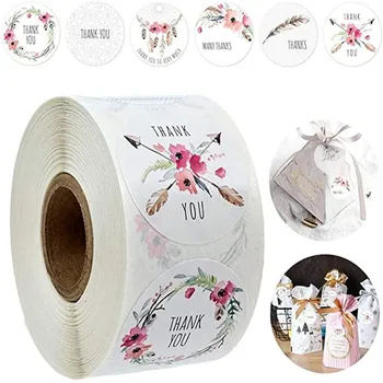 

6 Designs Floral Thank You Sticker Seal Labels Decoration Sticker for Wedding Package Stationery Sticker 500/1000 pcs