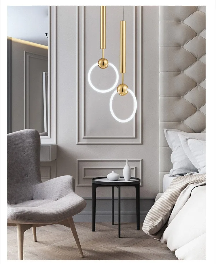 Скандинавское искусство светодиодный чердак круг столовая для комнаты, Подвесная лампа креативное Золотое кольцо Кафе Ресторан украшение