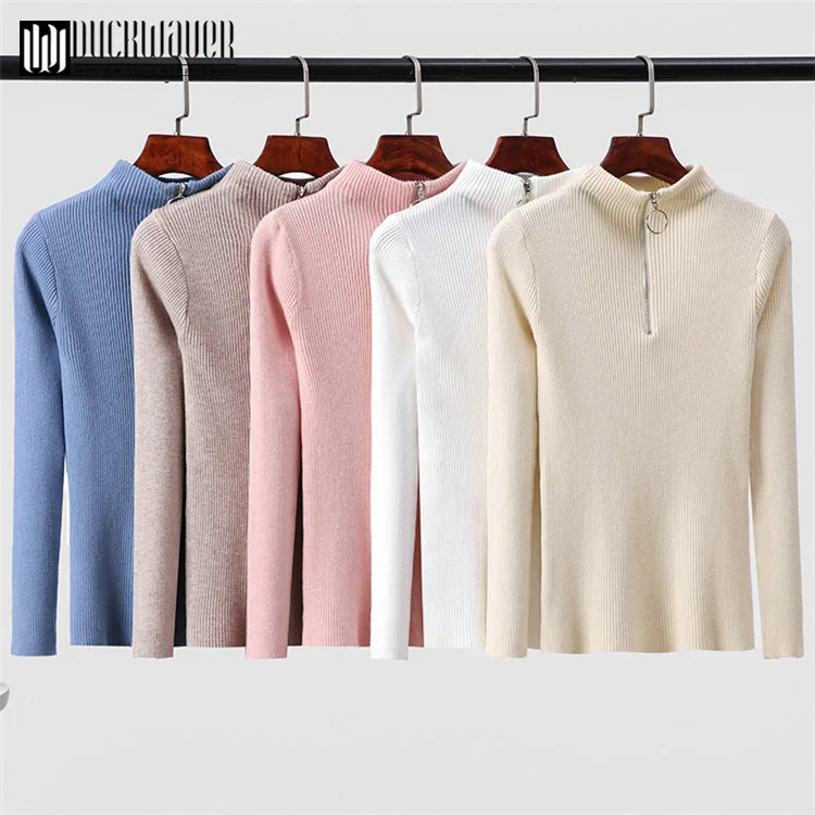 

Zipper Turtleneck Sweater Korean Womens Sweaters 2019 Winter Tops For Women Pullover Autumn Jumper Knitted Sweater Pull Femme