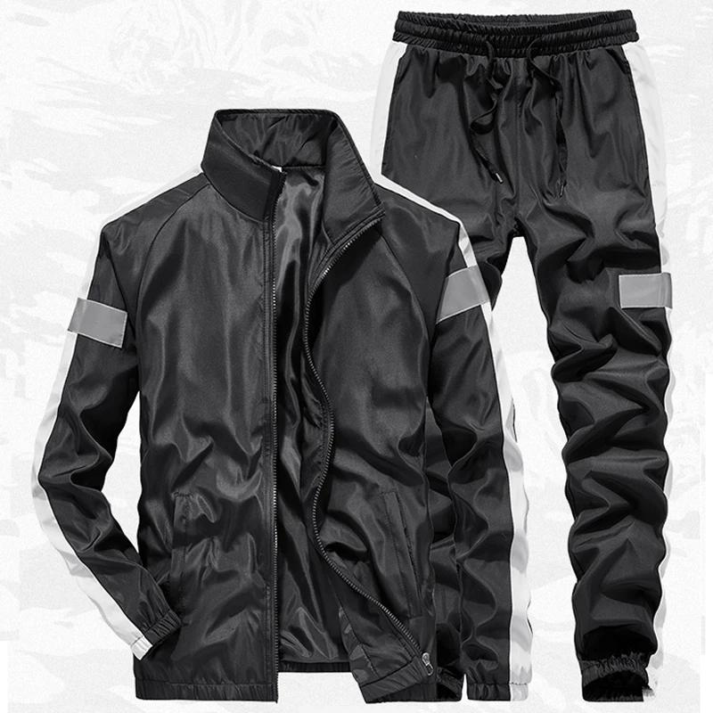 Cena Nowy dres mężczyźni dwuczęściowy odzież ustawia Casual kamizelka odblaskowa + spodnie męskie odzież sportowa spodnie joggingowe dresy mężczyzna dres