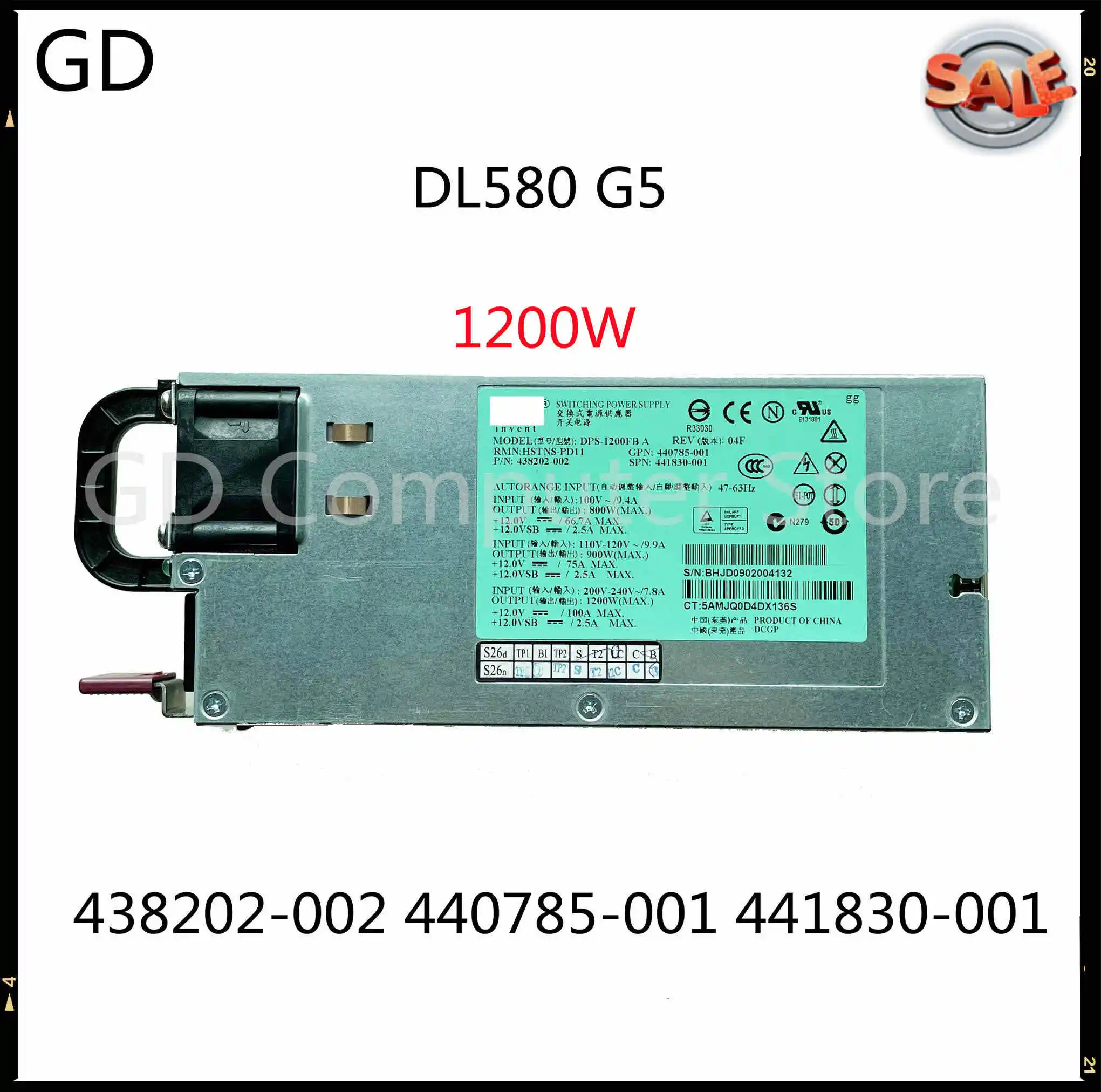 GD 90% новый для HP DL580 G5 1200 Вт серверный блок питания DPS-1200FB A 438202-002 440785-001 441830-001