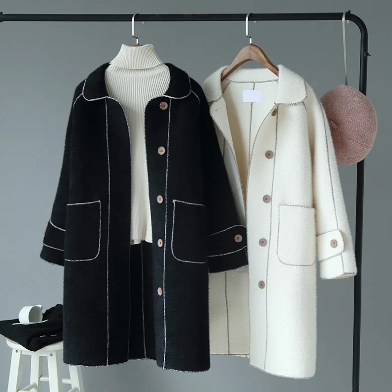 Winter new women coat Korean women's wool coat retro lamb hair in the long winter coat women lapel long sleeve coat