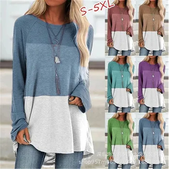 

Fashion Drop Shoulder Women Colorblock Slim Pullover 2020 Autumn Winter Long Sleeves Round Neck Warm Casual Cute Sweatshirts