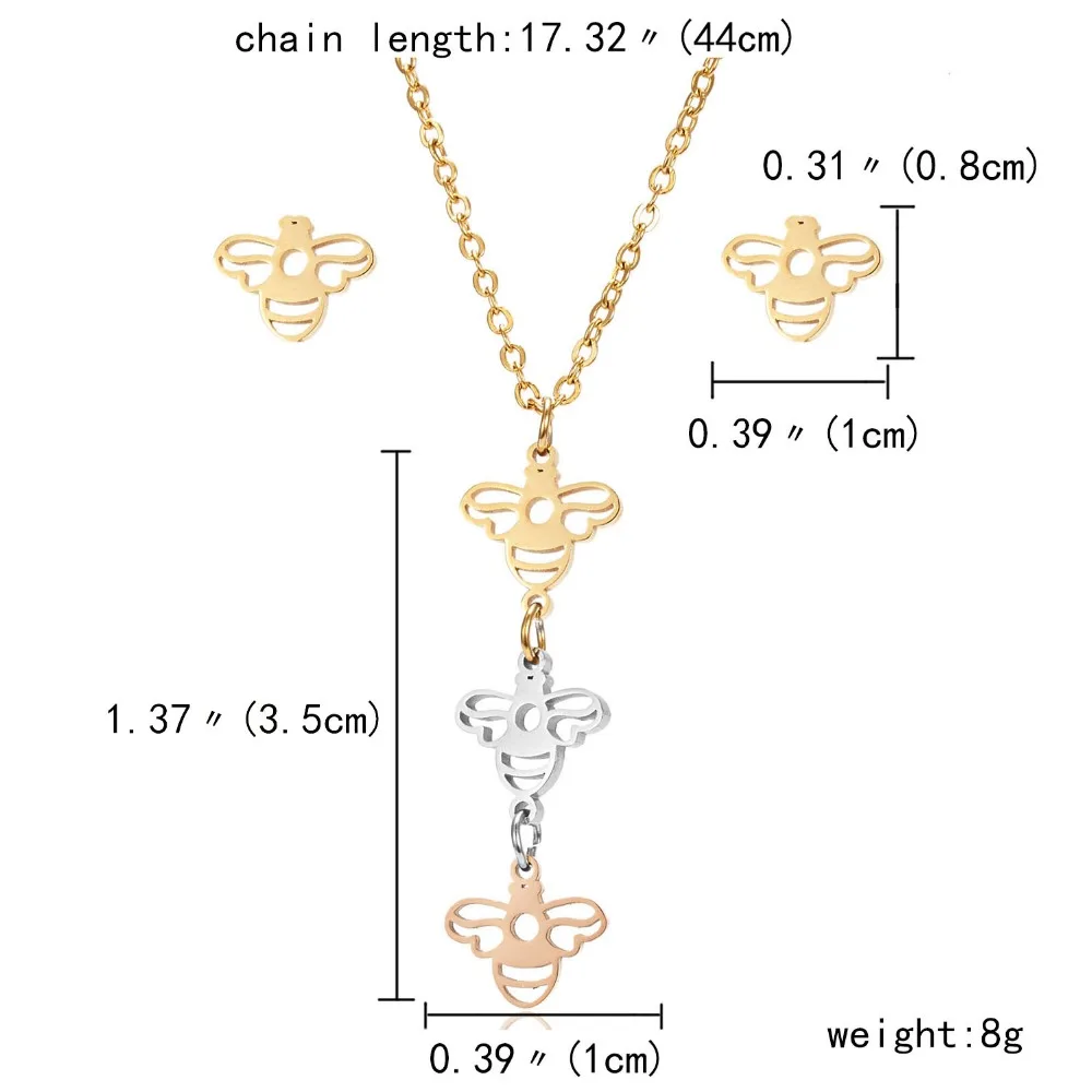 Набор ювелирных изделий из нержавеющей стали, элегантный трехцветный полый Кот, пчела, ожерелье, серьги, набор, Бесконечная любовь, звезда, крест, сердце, ювелирные изделия для влюбленных