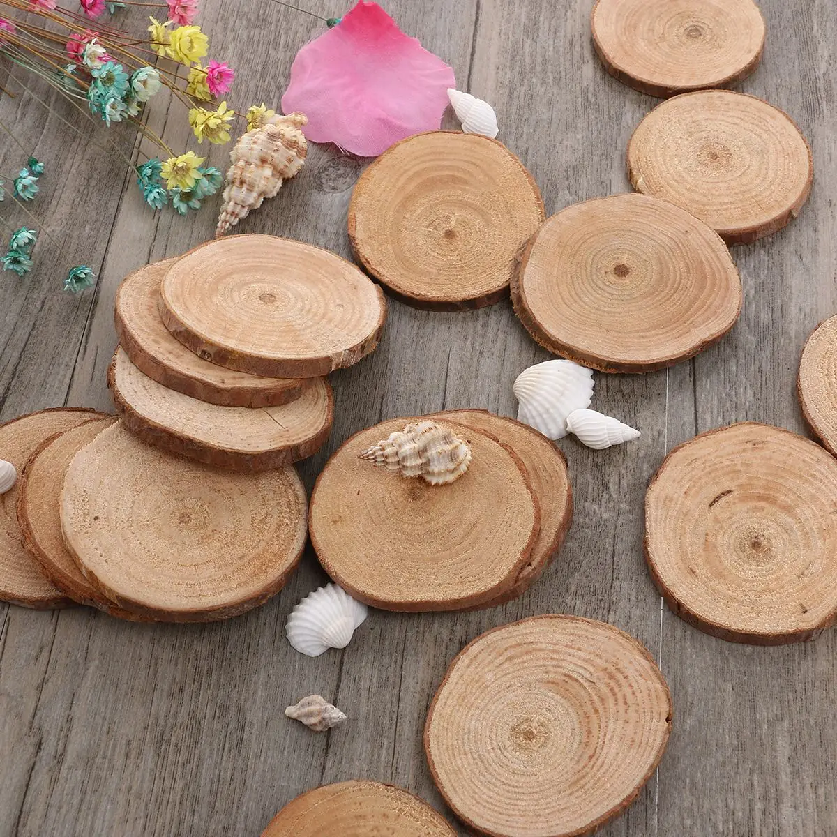 Round Wood Piece Photography Prop DIY Creative Simple Photo Prop Wood Piece With Desiccant for Wedding Festival Party 100pcs