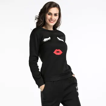 

2018 Autumn Women Hoodies Plus Size Women's Sweatshirts Sexy Red Big Lips Printed Long Sleeve harajuku Pullovers Hoodies A30
