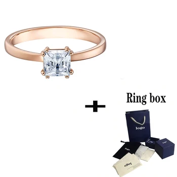 

SWA 2019 New ATTRACT Ring Rose Gold Sparkling Charming Square Crystal Ring, Suitable For Girlfriend Engagement Romantic Ring