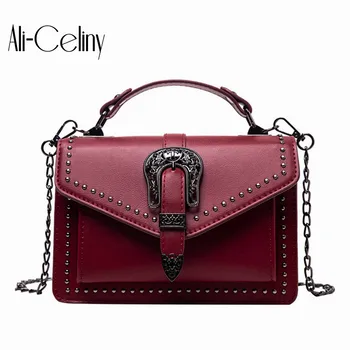 

2020 new Famous design texture versatile rivet portable small square bag fashion chain Single Shoulder Messenger Bag