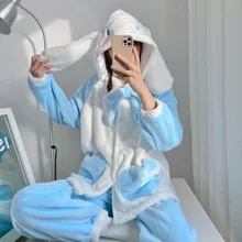 Sleepwear Lounge Pajama Set Autumn and Winter Cute Cartoon Soft Flannel Home Set Two Piece Set Lounge