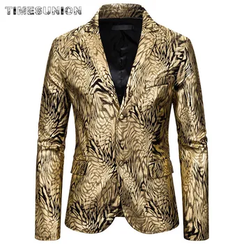 

Men Blazer Jacket Cotton Snake Pattern Bronzing Print Lapel Suit Jacket Wedding Prom Stage Singers Slim Fit Costume