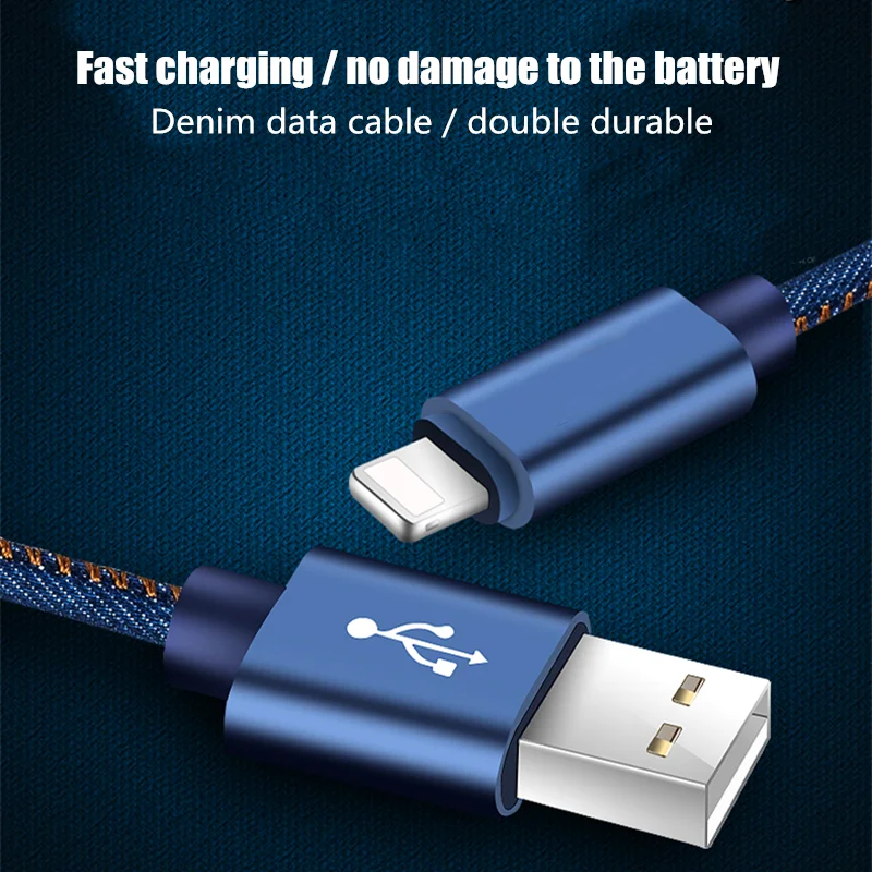 Джинсовый usb-кабель для зарядки и передачи данных, модный кабель для быстрой зарядки и синхронизации данных для смартфонов type-C, IOS, iPhone, Android, Micro USB кабель 1M2M