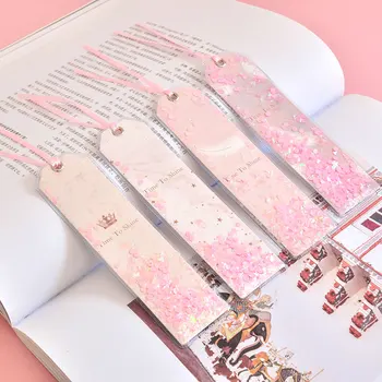 

Cherry Blossom Pink Bookmark Literary Oil Sands Bookmarks Books Paper Stationery Student Girl Sequins Glitter Small Gifts