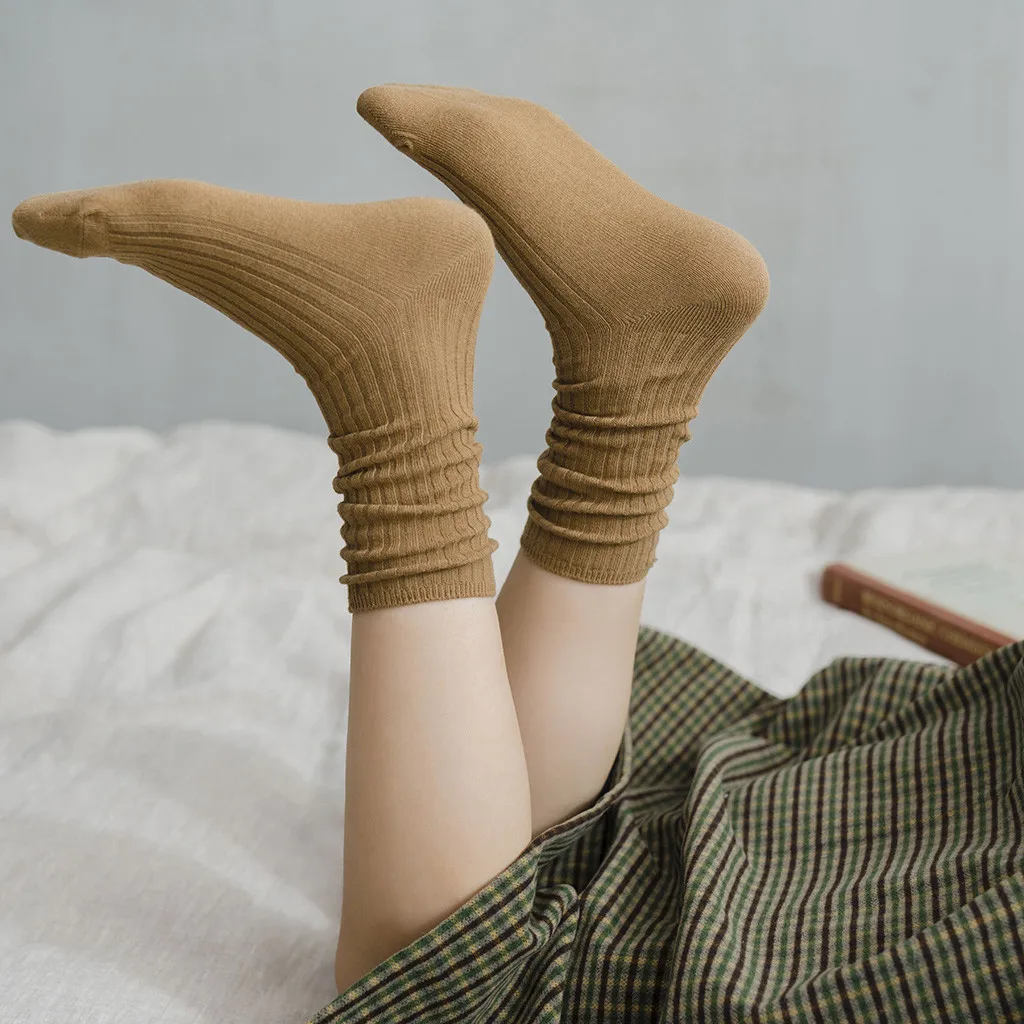 5 Pairs Of Women Middle Tube Cotton Socks Solid Color Ladies Warm Soft Socks M1008