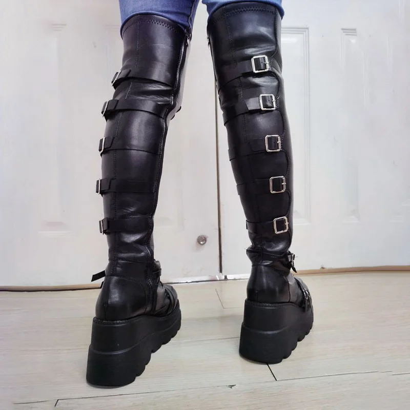 

Brand New Big Shoelaces High Heels Platform Tide Trendy Cool Autumn Winter Mid-Calf Boots Shoes Women Footwear Boots