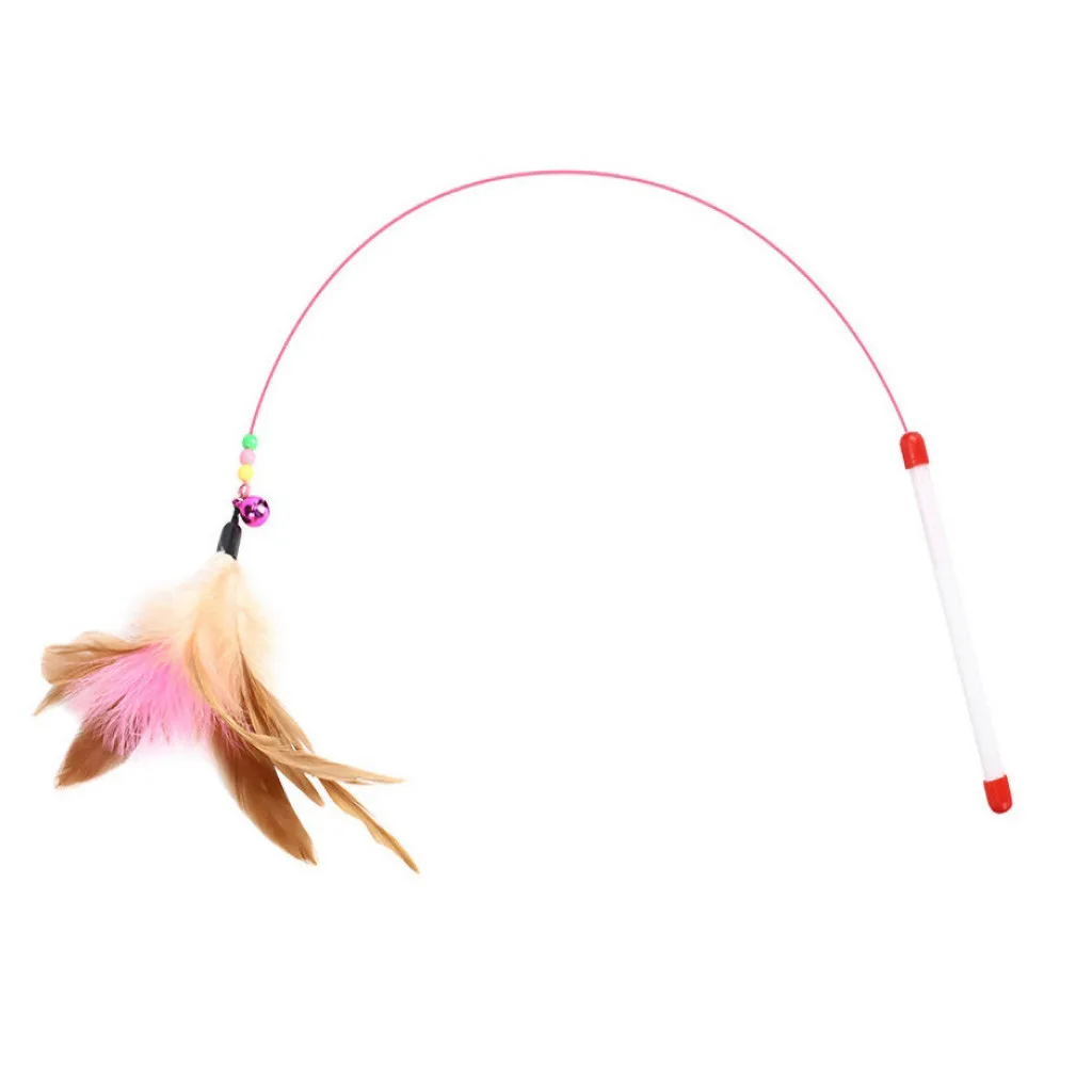 Funny cat feather hanging bell stick Toy Wire Chaser Fun Cat Feather Dangler Bell Wand Teaser Rod Play Pet Game Toys#yl