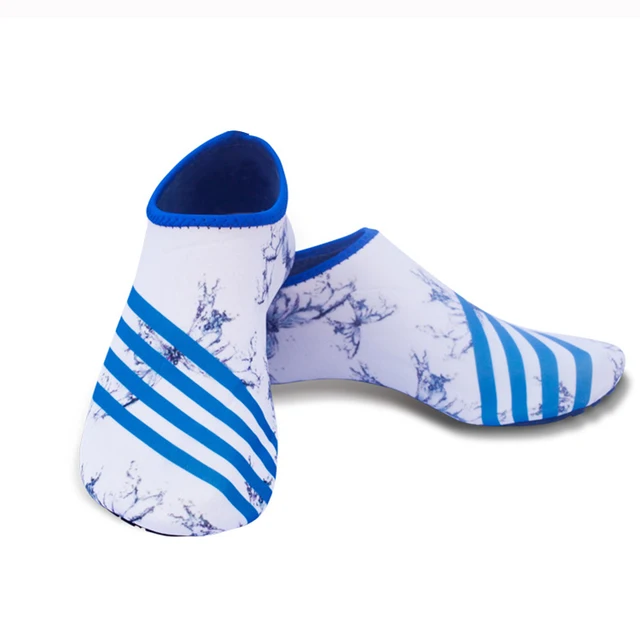 Men Women Kids Water Sport Beach Swimming Socks Thin Multi Prints Anti Slip Fitness Yoga Dance Swim Surf Diving Underwater Shoes Striped White