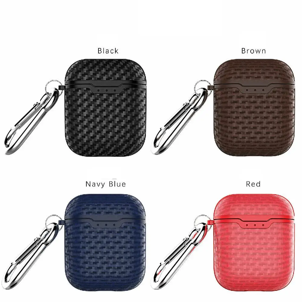 

For AirPods Protective Case Cover Carbon Fiber ShockProof for Apple AirPods Soft Protective Case with Keychain Buckle