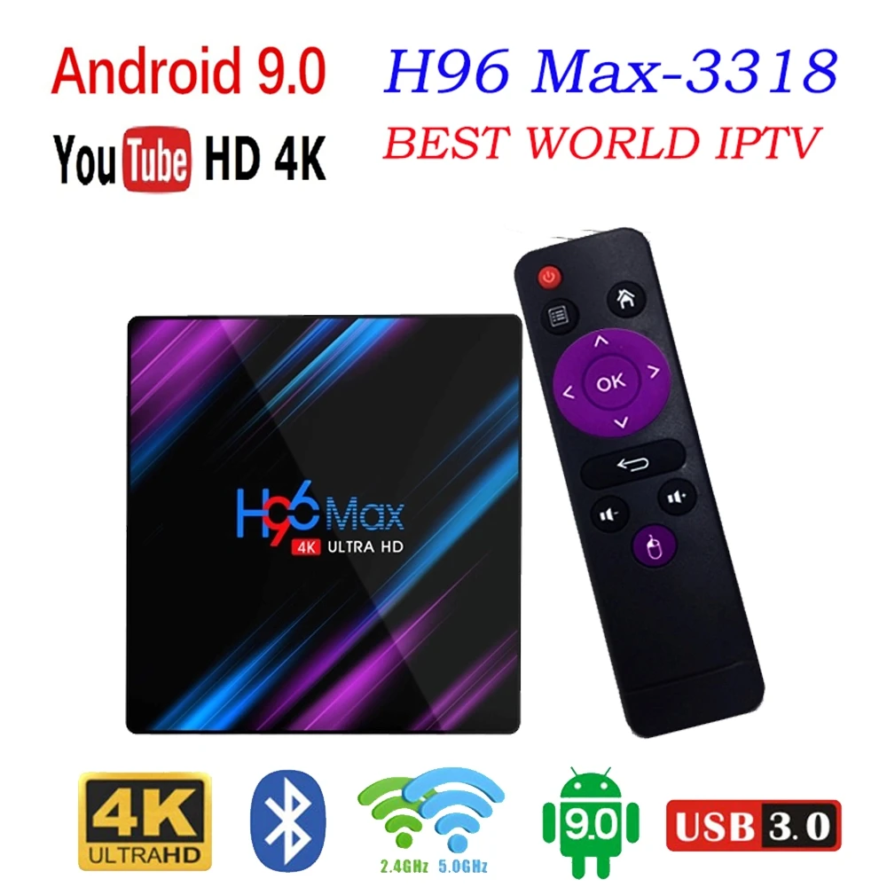 

TV top box H96 Max RK3318 Android 9.0 Built in DC 2.4G /5G 2GB/4GB DDR3 4K Full Smart TV Box Support for iptv subscription