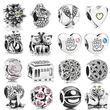 

2019 NEW Thai Silver Retro Swan Embrace Kittens Cable Car Mermaid Camel Beaded Charm Flower Spacer Collection Original Limited